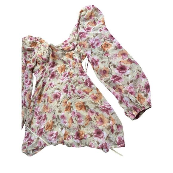 NWOT Sunday Soho Floral Boho Mini Dress with Open Back & Puff Sleeves sz S - Picture 7 of 15